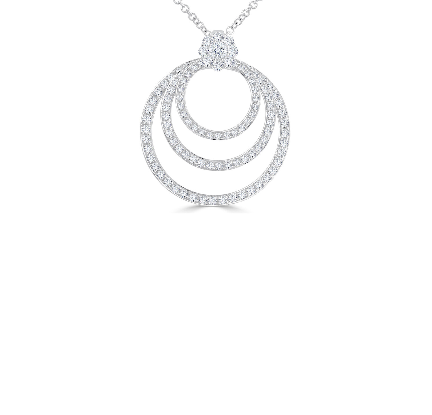 Sabel Collection White Gold Triple Open Circle Diamond Pendant Necklace